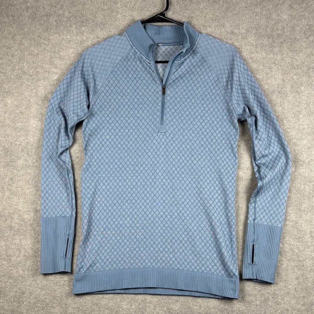 Lululemon Rest Less 1/4 Zip Pullover Blue Textured Knit Thumbhole Size M Blue